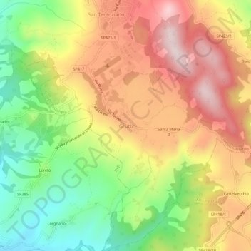 Mappa topografica Grutti, altitudine, rilievo