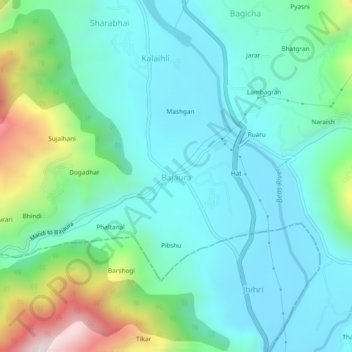 Mappa topografica Bajaura, altitudine, rilievo