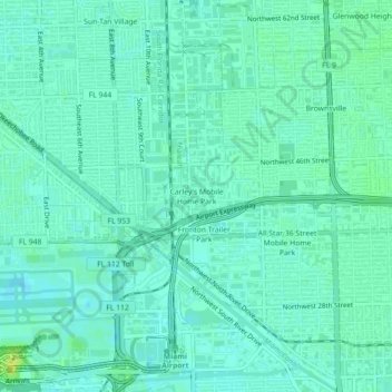 Mappa topografica Carley's Mobile Home Park, altitudine, rilievo