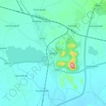 Mappa topografica Gooty, altitudine, rilievo