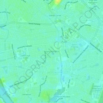 Mappa topografica Bellamy Plantation, altitudine, rilievo
