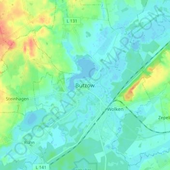 Mappa topografica Bützow, altitudine, rilievo