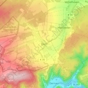 Mappa topografica Esch, altitudine, rilievo