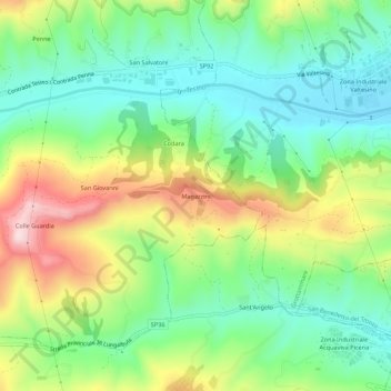Mappa topografica Magazzini, altitudine, rilievo