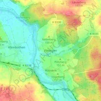 Mappa topografica Förstgen, altitudine, rilievo