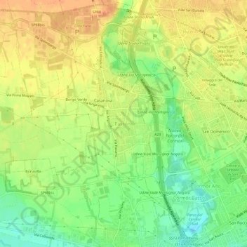 Mappa topografica Passons, altitudine, rilievo