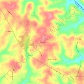 Mappa topografica Northvue, altitudine, rilievo