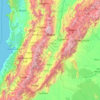 Mappa topografica Tolima, altitudine, rilievo