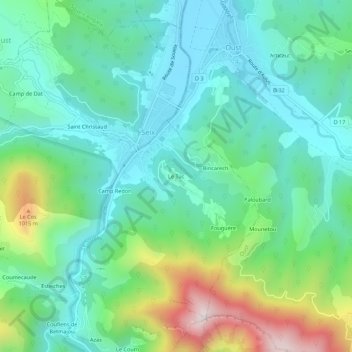 Mappa topografica Le Tuc, altitudine, rilievo