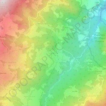 Mappa topografica Sassatella, altitudine, rilievo