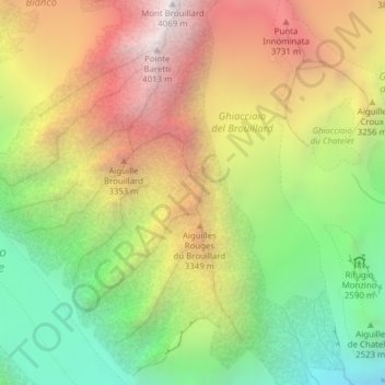 Mappa topografica Col du Brouillard, altitudine, rilievo