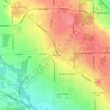 Mappa topografica Fort McKinley, altitudine, rilievo