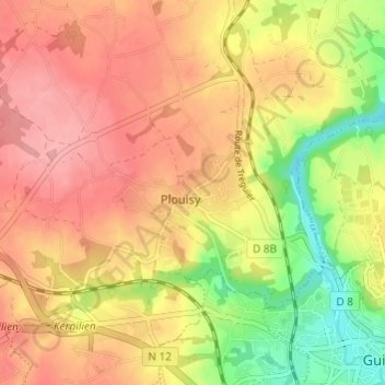 Mappa topografica Croazic, altitudine, rilievo