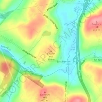 Mappa topografica Church Hill, altitudine, rilievo