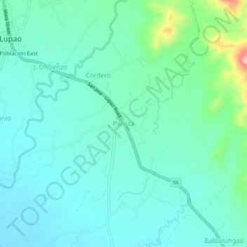 Mappa topografica Parista, altitudine, rilievo