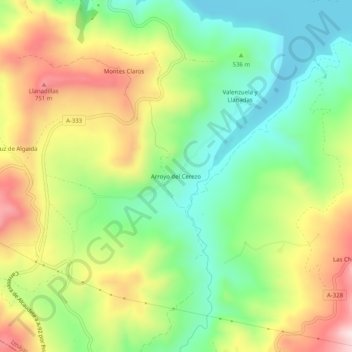 Mappa topografica Arroyo del Cerezo, altitudine, rilievo