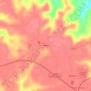 Mappa topografica Mexia, altitudine, rilievo