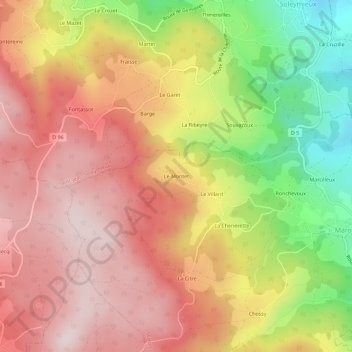Mappa topografica Le Montet, altitudine, rilievo