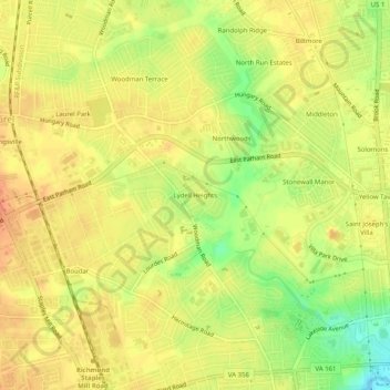 Mappa topografica Lydell Heights, altitudine, rilievo