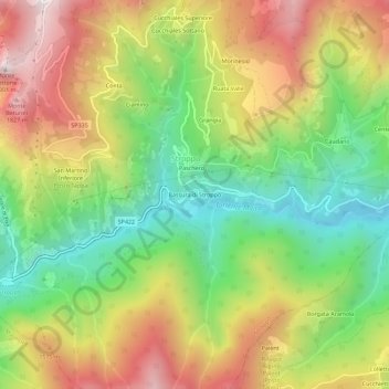 Mappa topografica Bassura di Stroppo, altitudine, rilievo