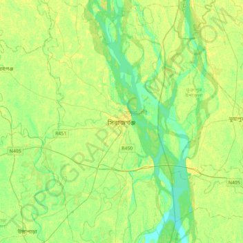 Mappa topografica Sirajganj, altitudine, rilievo