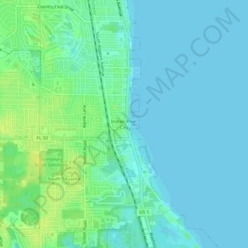Mappa topografica Indian River City, altitudine, rilievo
