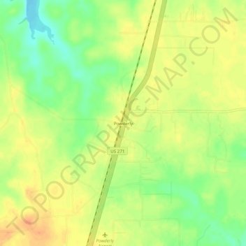 Mappa topografica Powderly, altitudine, rilievo