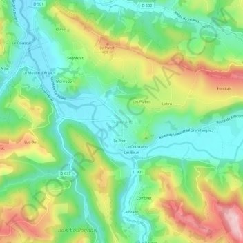 Mappa topografica Nauviale, altitudine, rilievo