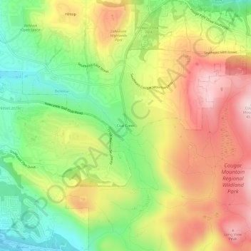 Mappa topografica Coal Creek, altitudine, rilievo