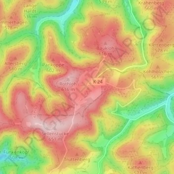 Mappa topografica Röhrenspring, altitudine, rilievo