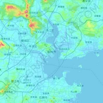 Mappa topografica 泉州市, altitudine, rilievo
