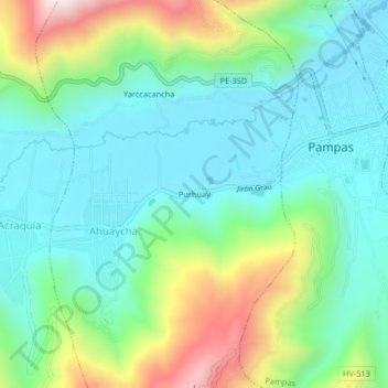 Mappa topografica Purhuay, altitudine, rilievo