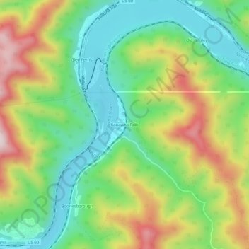 Mappa topografica Kanawha Falls, altitudine, rilievo
