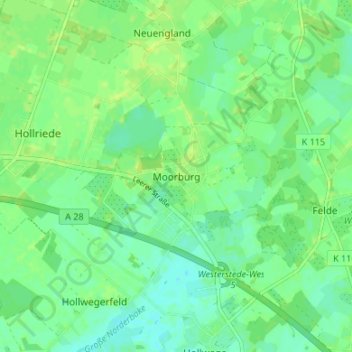 Mappa topografica Moorburg, altitudine, rilievo