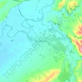 Mappa topografica Martinborough, altitudine, rilievo