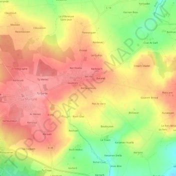 Mappa topografica Kerfeunteun, altitudine, rilievo