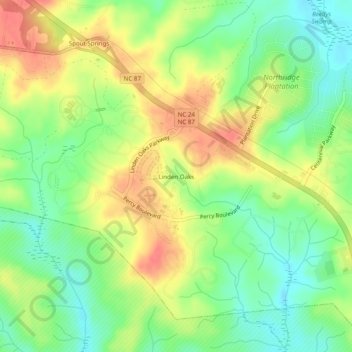 Mappa topografica Linden Oaks, altitudine, rilievo