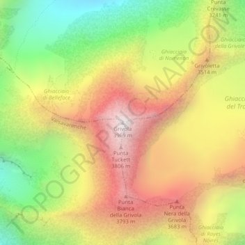 Mappa topografica Grivola, altitudine, rilievo