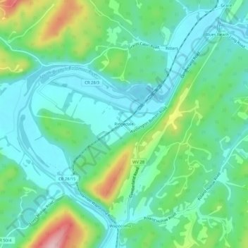 Mappa topografica Ridgedale, altitudine, rilievo