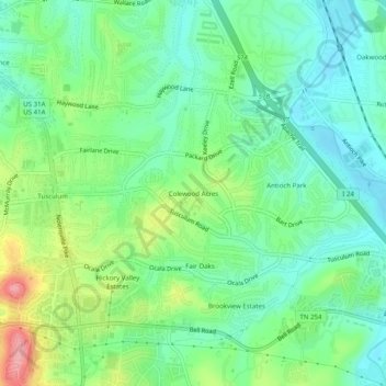 Mappa topografica Colewood Acres, altitudine, rilievo