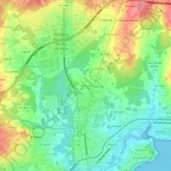 Mappa topografica O Feal, altitudine, rilievo