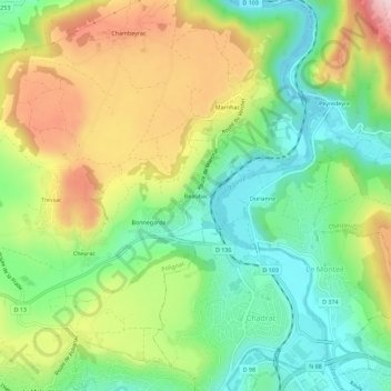 Mappa topografica Beaubac, altitudine, rilievo