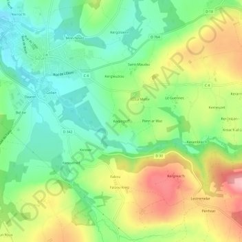 Mappa topografica Kerangoff, altitudine, rilievo