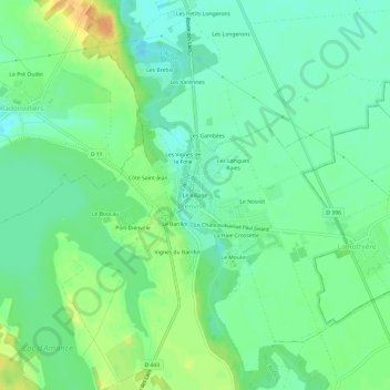 Mappa topografica Le Village, altitudine, rilievo