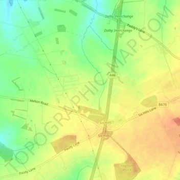 Mappa topografica Six Hills, altitudine, rilievo