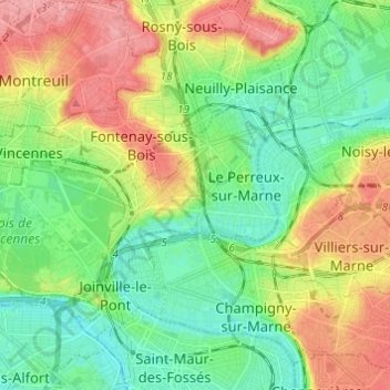 Mappa topografica Nogent-sur-Marne, altitudine, rilievo