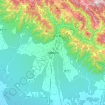 Mappa topografica Haldwani, altitudine, rilievo