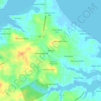 Mappa topografica Alloway, altitudine, rilievo