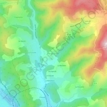 Mappa topografica Plat des Granges, altitudine, rilievo