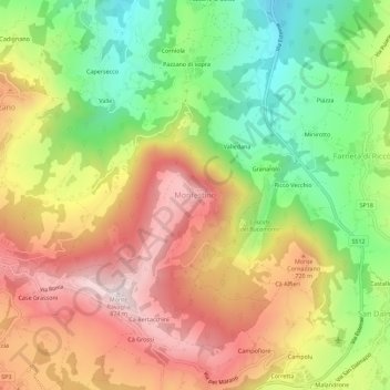 Mappa topografica Monfestino, altitudine, rilievo